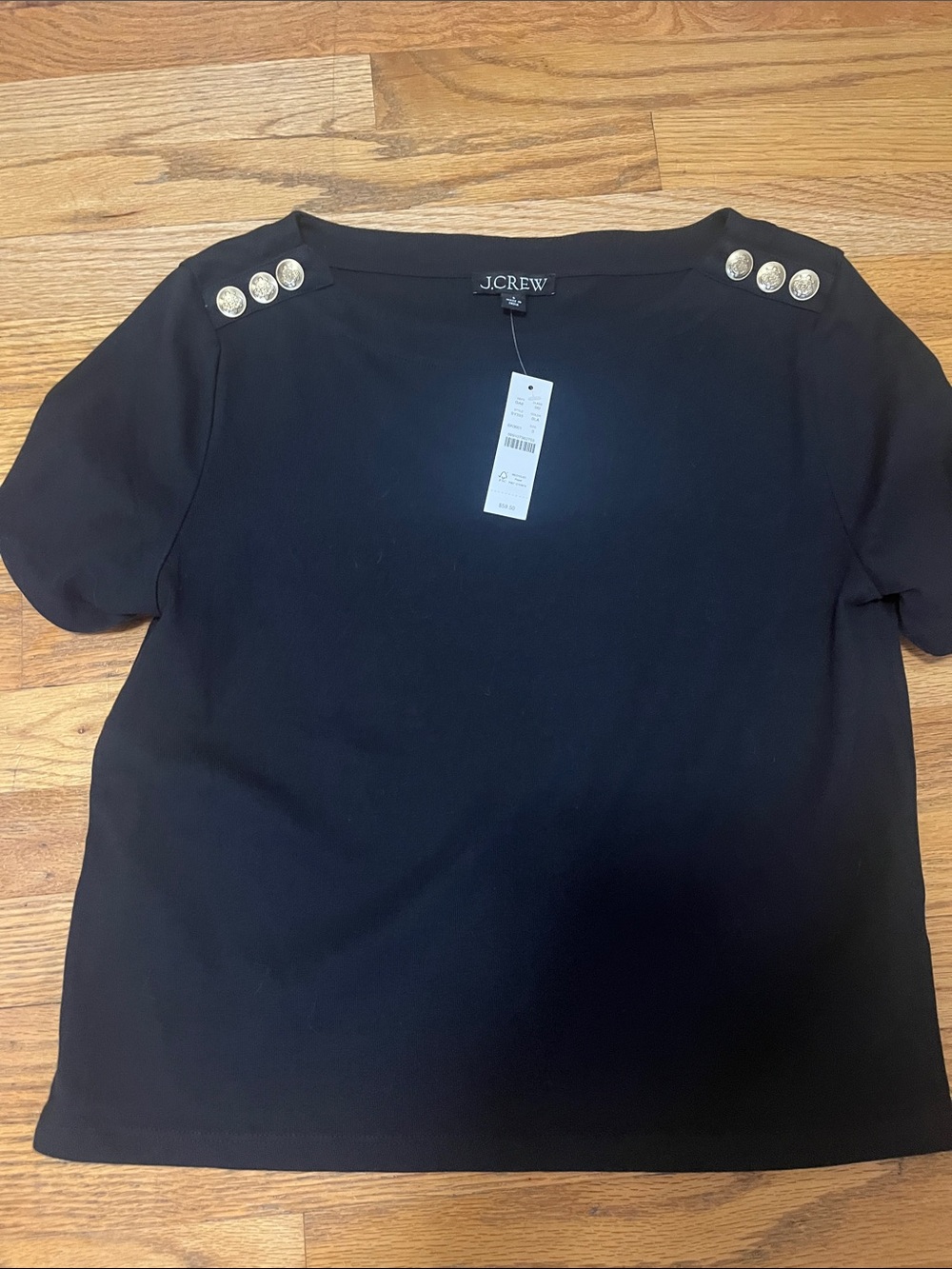 J.Crew Black Short Sleeve Top with Gold Shoulder Buttons small. New